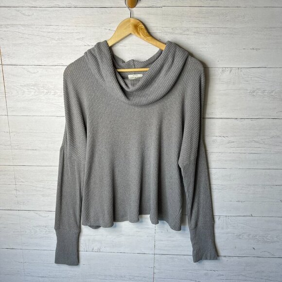 Lucky Brand Sweater SZ Medium Gray Tulip Hem Ribbed Asymmetrical Open Back Fall - Picture 5 of 12